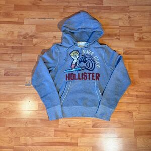 Hollister-co Men's Grey and Blue Hoodie